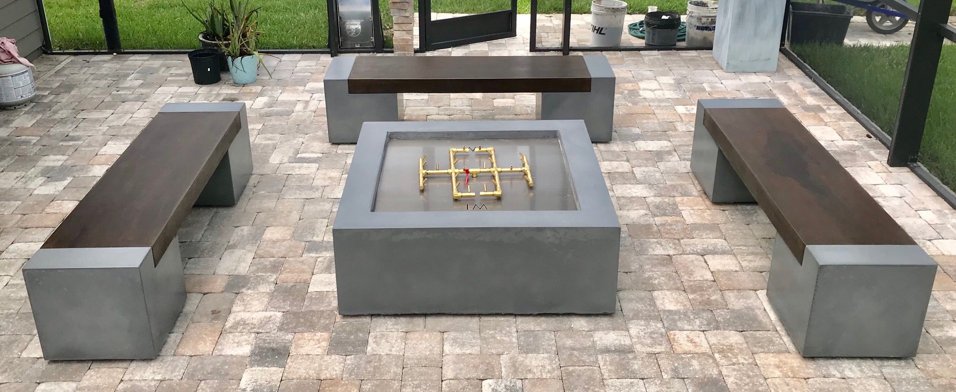 48" Cube, WT Burner and Concrete Seating